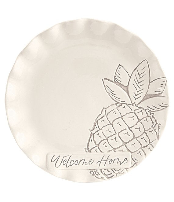 Mud Pie Welcome Home Ruffle Pineapple Round Tray